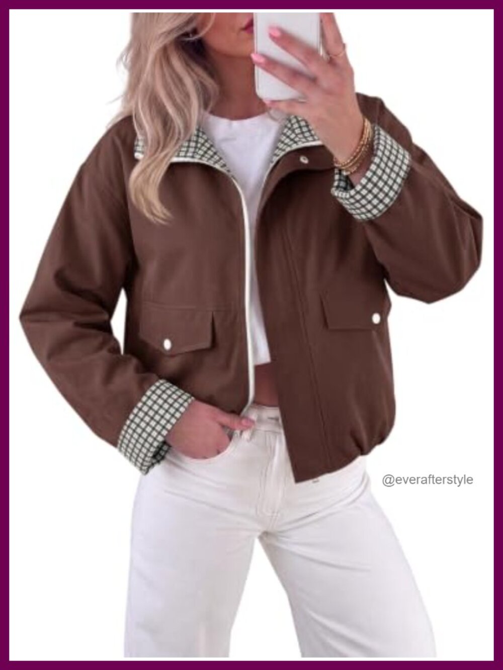 Womens Cropped Bomber Jacket Plaid Lightweight Casual Fall Jacket